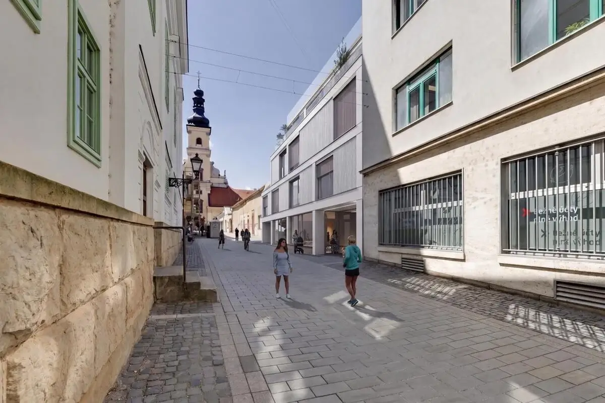 Vizualizácia rezidencie Zicher House dopĺňajúcej charakter Divadelnej ulice v centre Trnavy